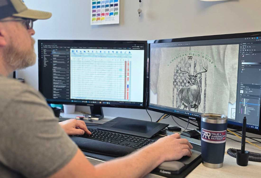 Graphic artist creating original apparel designs for True American Patriot at the company’s Georgia design studio.