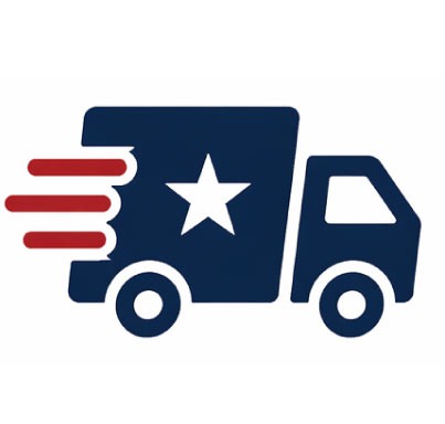 Icon of a delivery truck with a star and speed lines on a white background