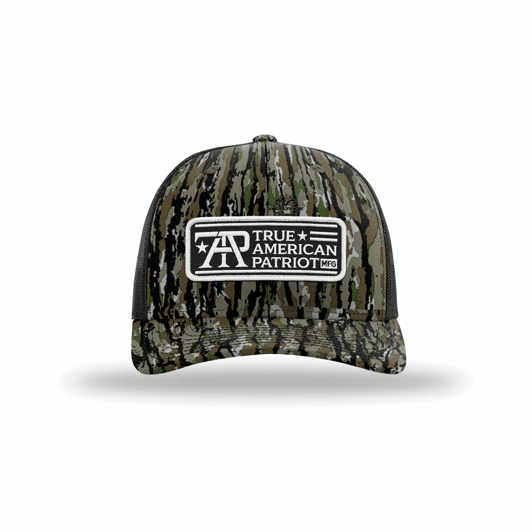 True American Patriot Black and White Logo Patch Richardson 112 Heather-White Realtree-Black