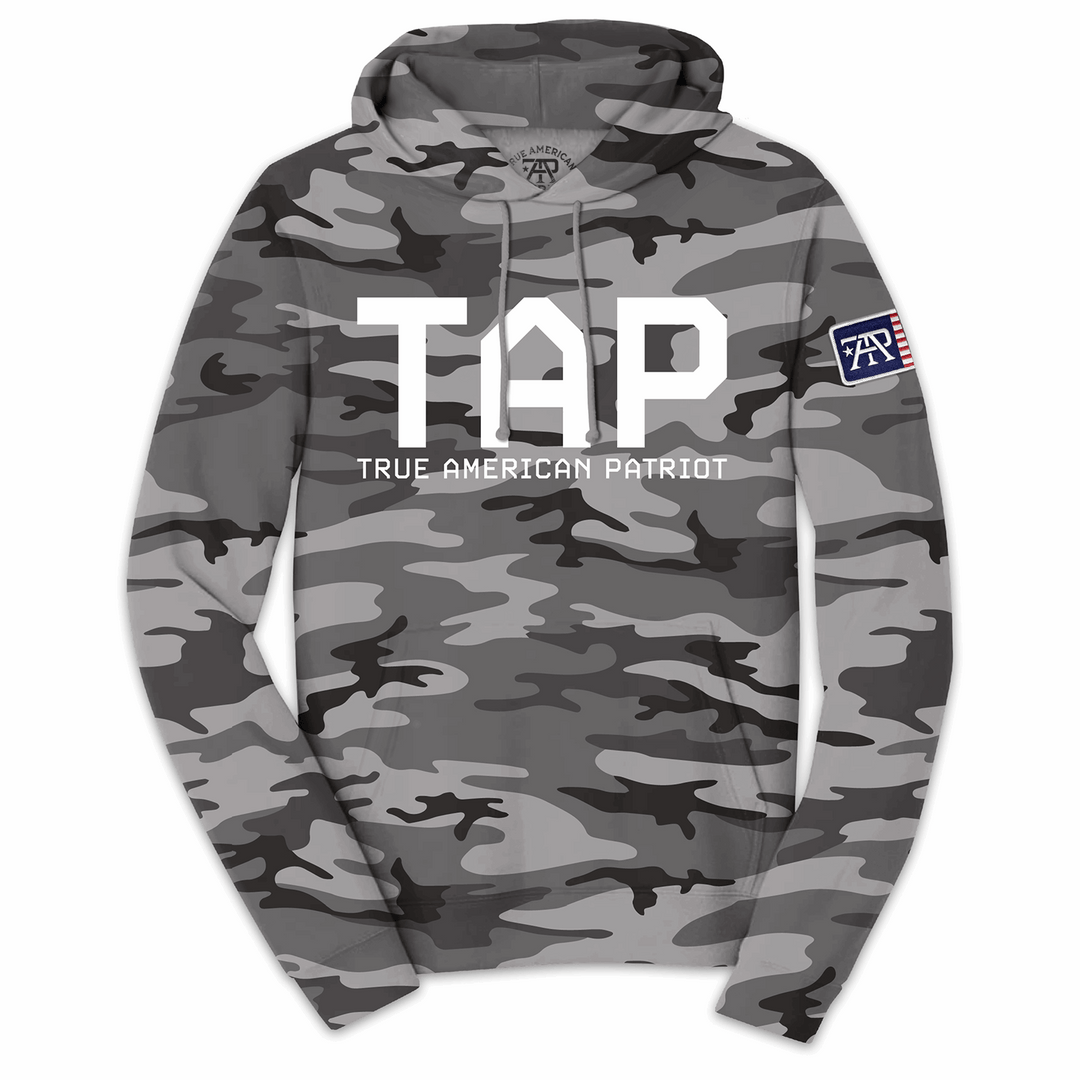 TAP Camo Hoodie – True American Patriot MFG Front with Tap Flag patch on Sleeve