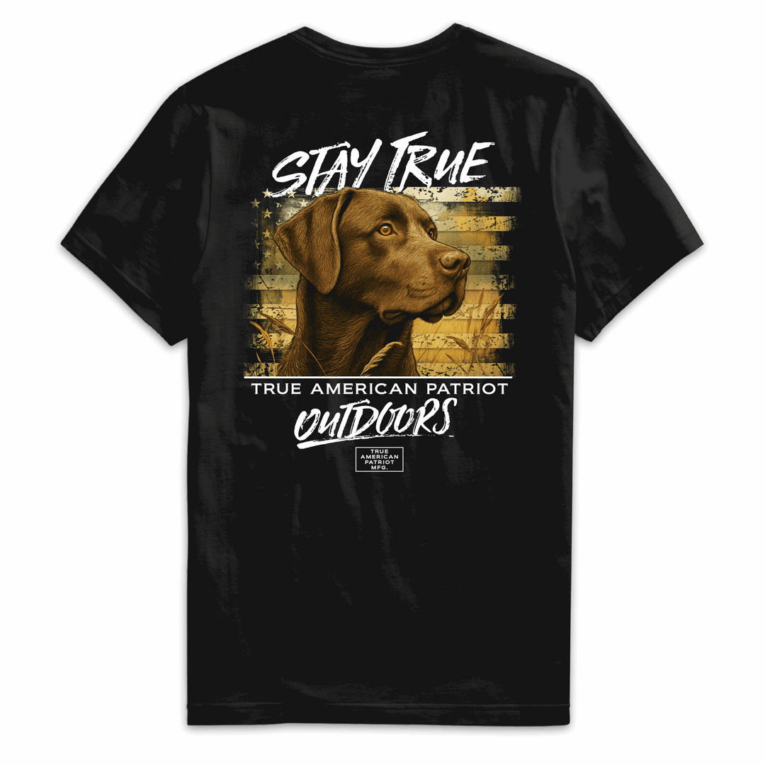 True American Patriot Mfg - Stay True Chocolate Lab Outdoors Black Back