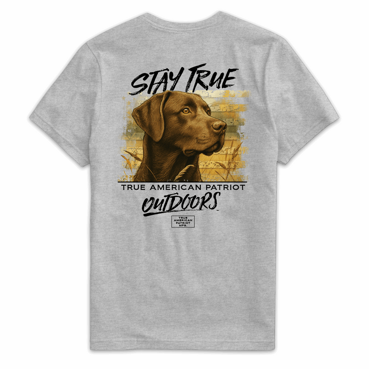 True American Patriot Mfg - Stay True Chocolate Lab Outdoors Dark Heather Back