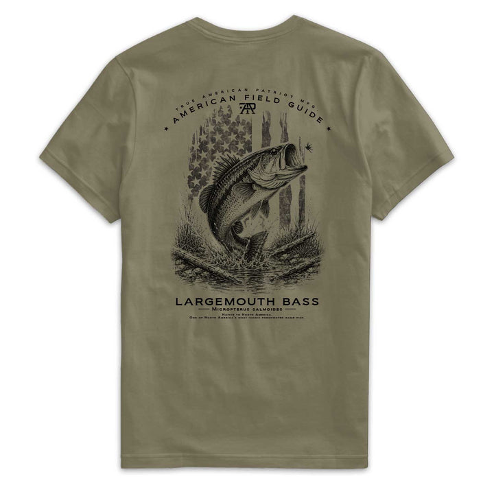 American Field Guide Largemouth Bass Tee back graphic on Military Green Next Level 6210 T-shirt.

Military Green – Front