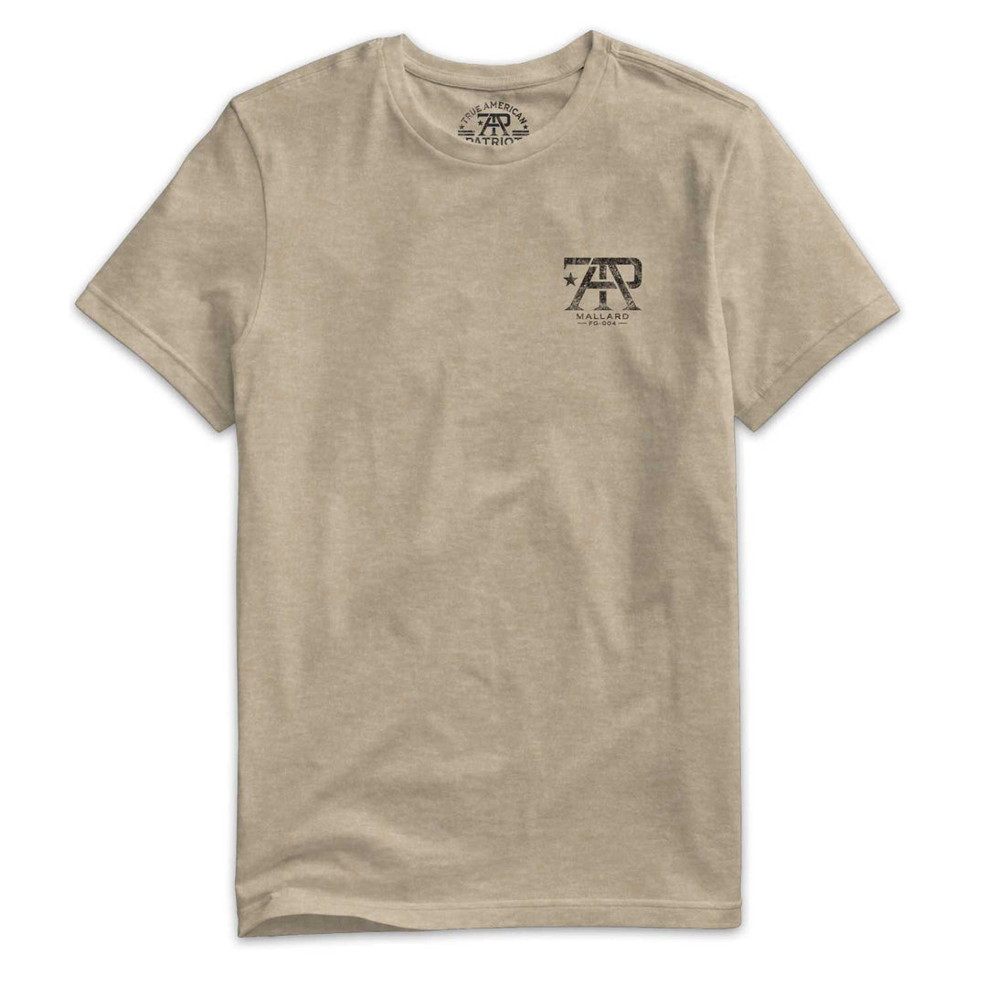 American Field Guide Mallard Tee front left chest logo on Heather Tan Next Level 6210 T-shirt.