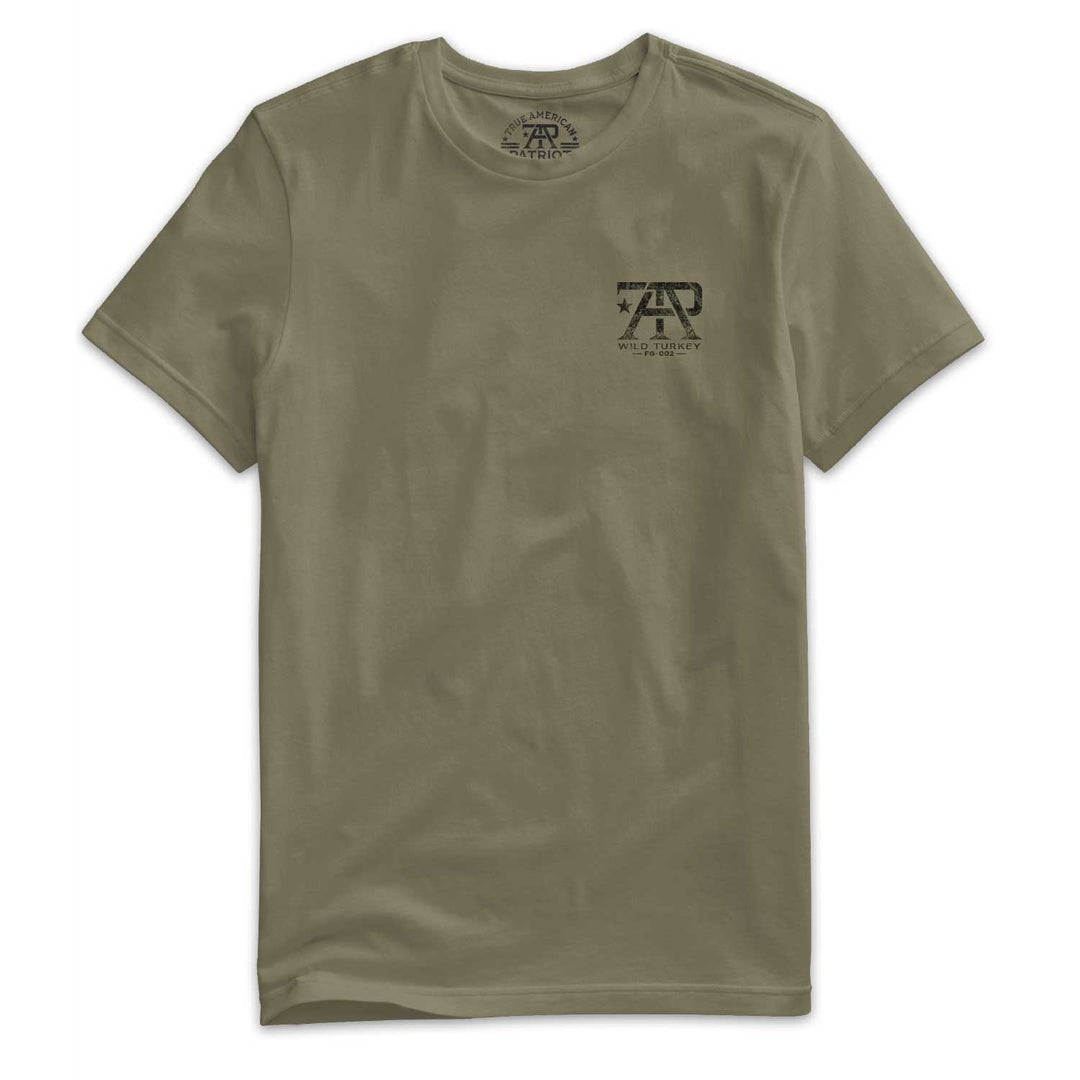 American Field Guide Wild Turkey Tee front left chest logo on Military Green Next Level 6210 T-shirt.