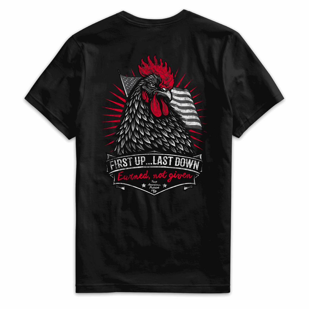 True American Patriot Mfg First Up...Last Down Tee Black Back