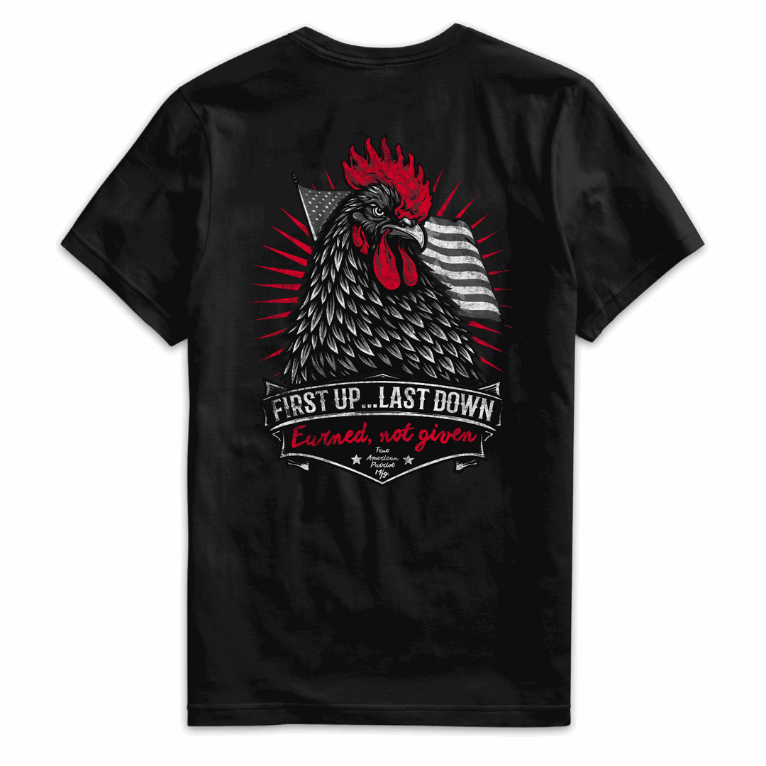 True American Patriot Mfg First Up...Last Down Tee Black Back