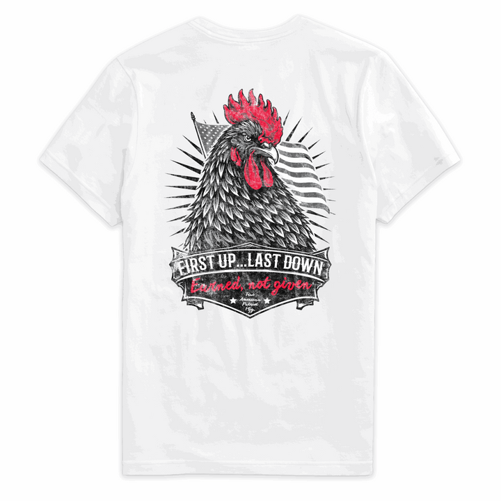 True American Patriot Mfg First Up...Last Down Tee White Back