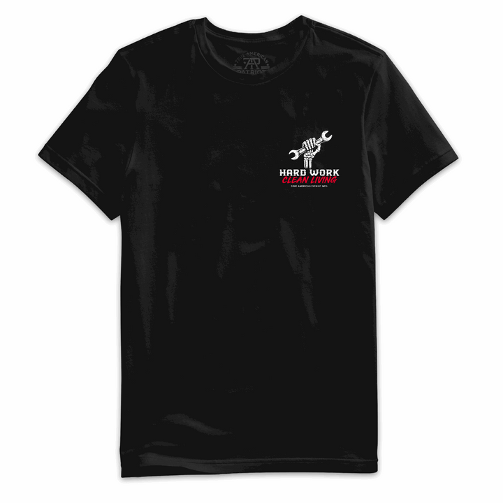 True American Patriot Mfg Hard Work Clean Living Tee Black Left Chest