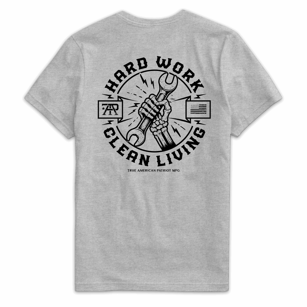 True American Patriot Mfg Hard Work Clean Living Tee Dark Heather Back