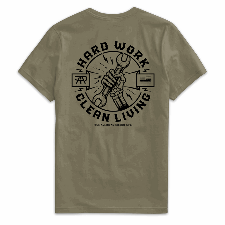 True American Patriot Mfg Hard Work Clean Living Tee Military Back