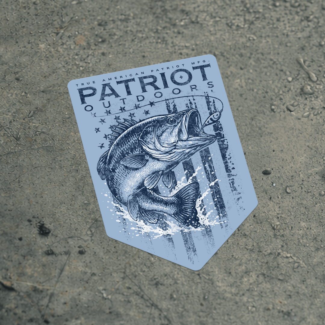 True American Patriot Mfg Outdoors Largemouth Decal on old tackle box lid