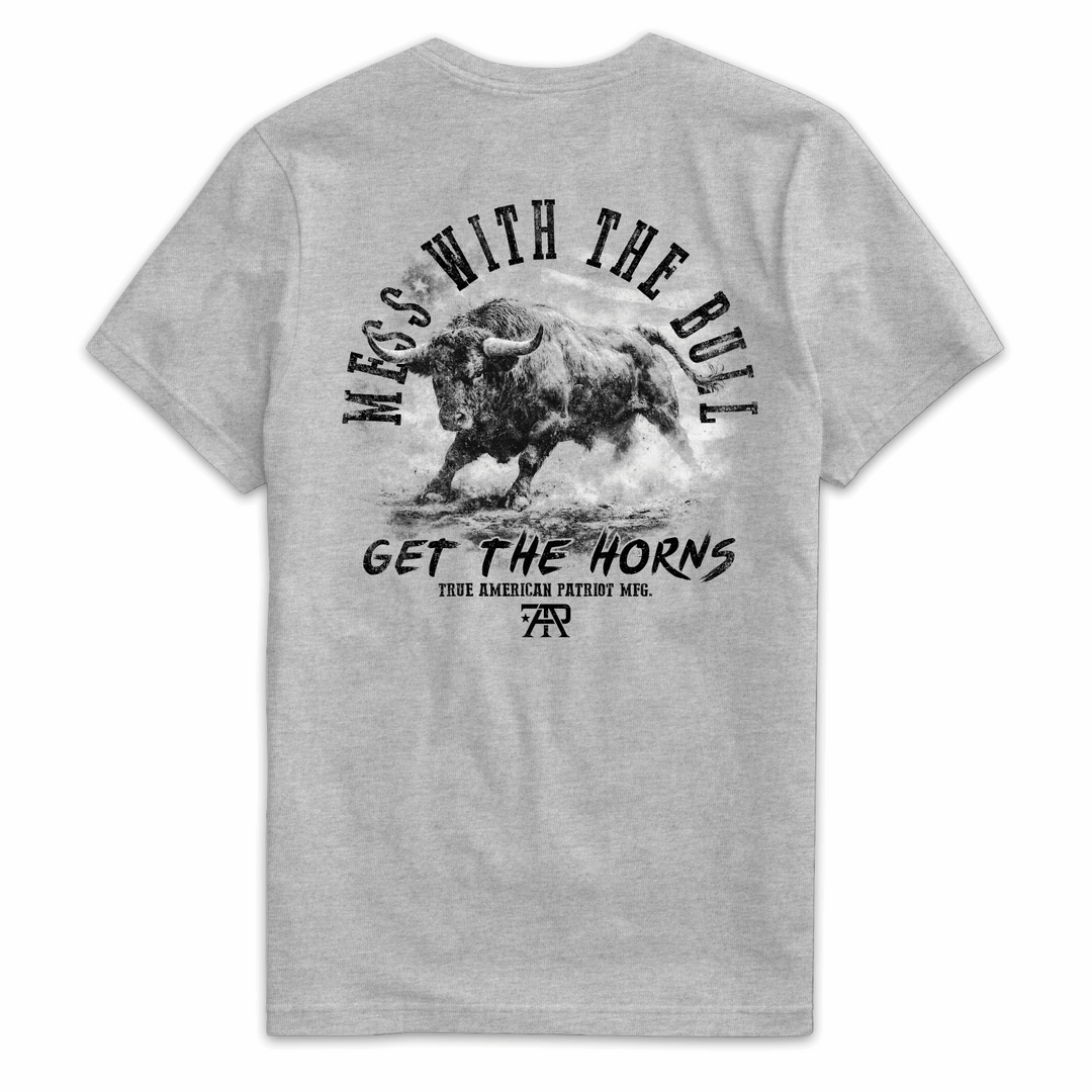 True American Patriot Mfg  Mess With The Bull Tee Dark Heather Back