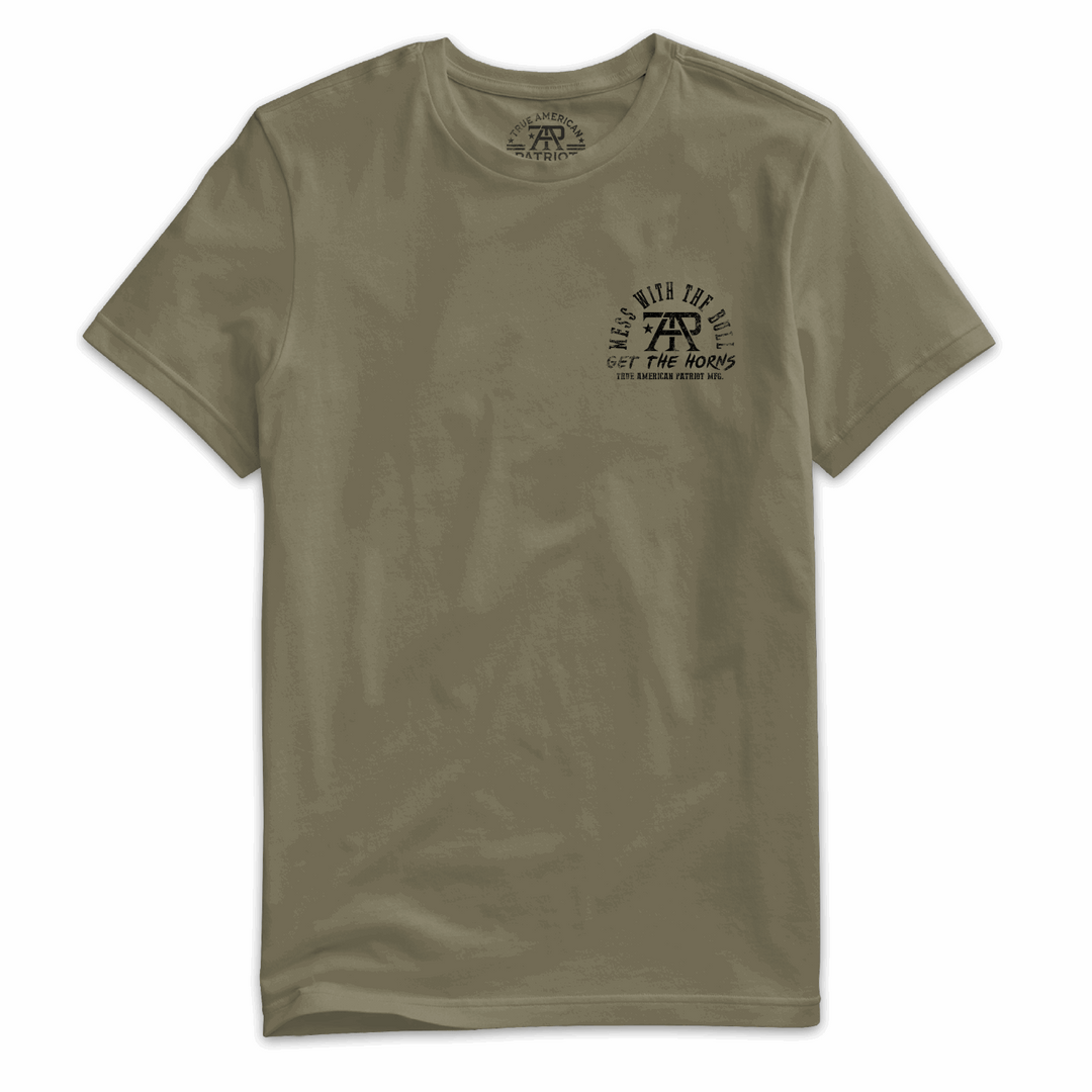 True American Patriot Mfg Mess With The Bull Tee Miliary Left Chest