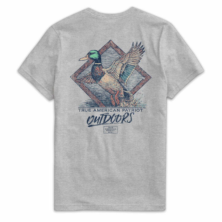 True American Patriot Mfg - Mallard in Flight Outdoors Dark Heather Back