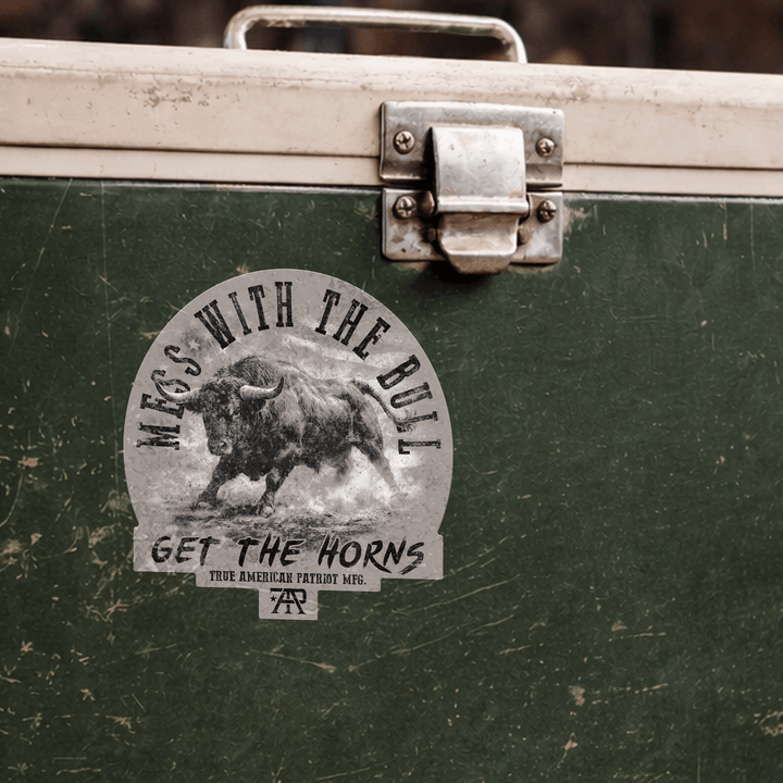 True American Patriot Mfg Mess With The Bull Decal on vintage cooler