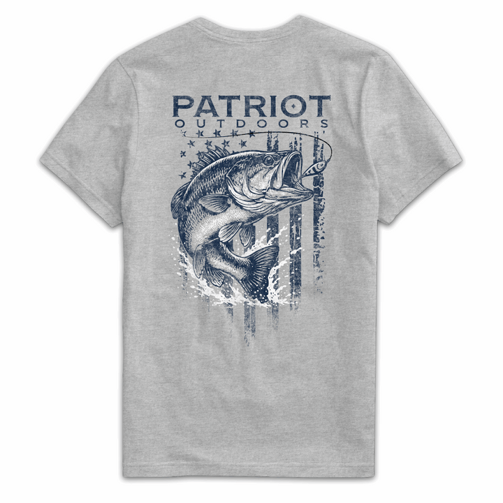 True American Patriot Mfg - Largemouth Bass Outdoors Dark Heather Back