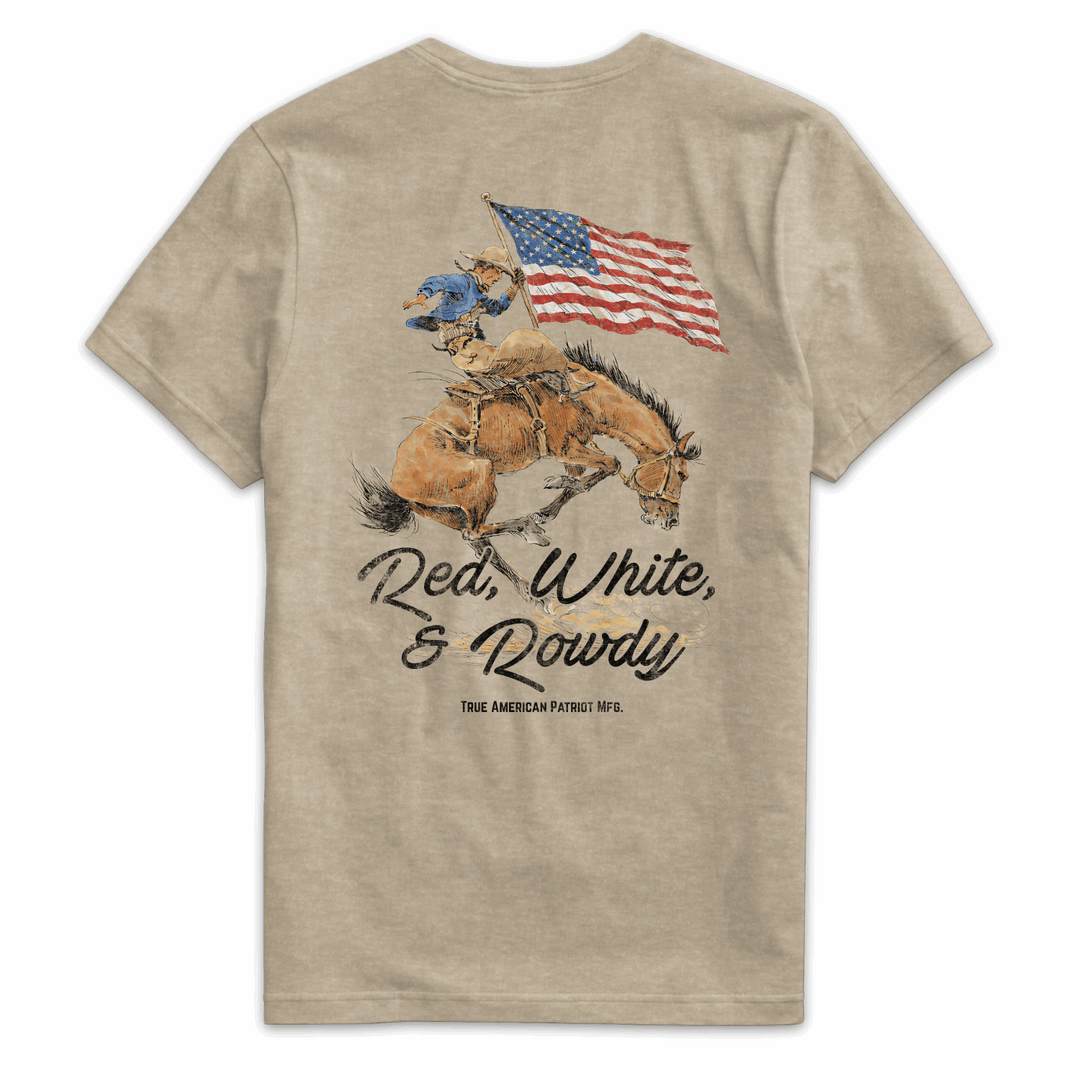True American Patriot Mfg Red, White & Rowdy Rider Tee Heather Tan Back