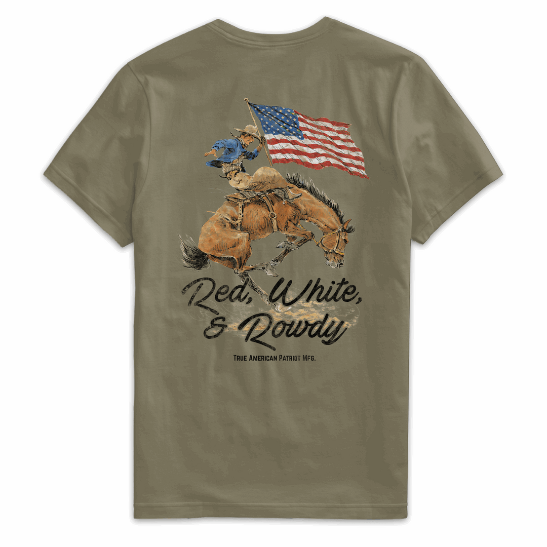 True American Patriot Mfg Red, White &amp; Rowdy Rider Tee Military Back