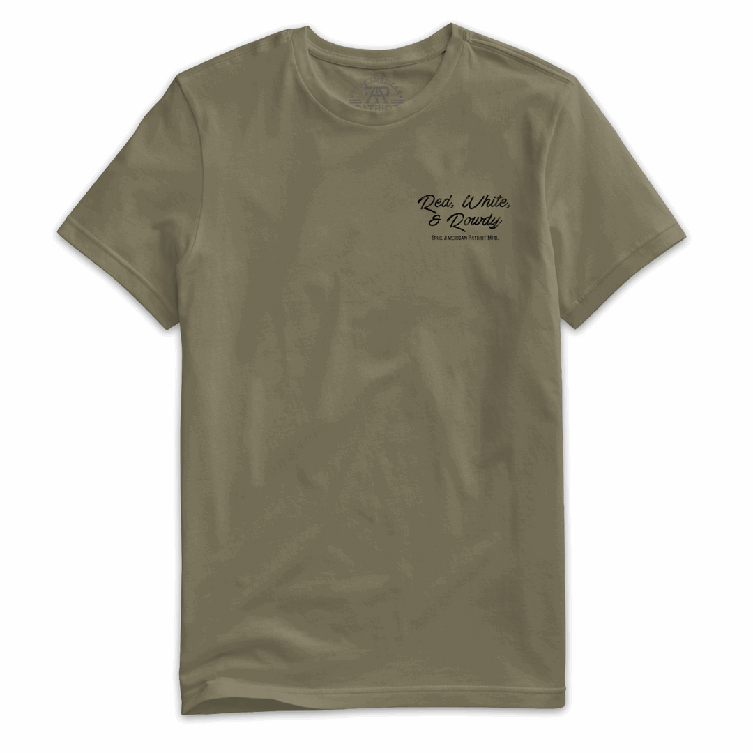 True American Patriot Mfg Red, White &amp; Rowdy Rider Tee Military Left Chest