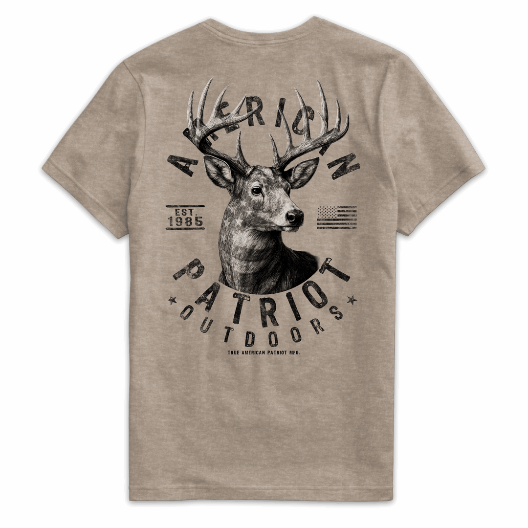 True American Patriot Mfg Whitetail Buck American Outdoors Tee Heather Tan Back