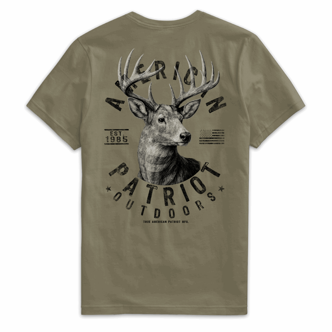 True American Patriot Mfg Whitetail Buck American Outdoors Tee Military Back