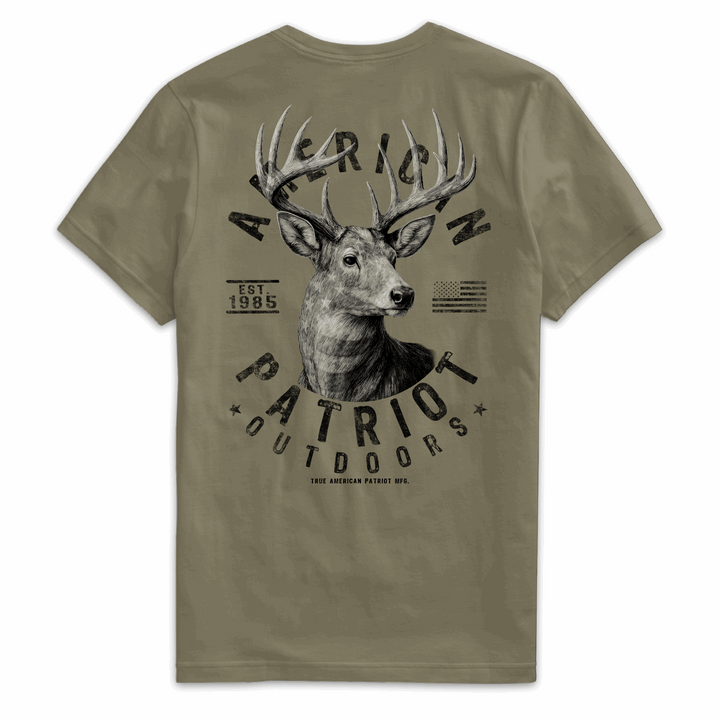 True American Patriot Mfg Whitetail Buck American Outdoors Tee Military Back