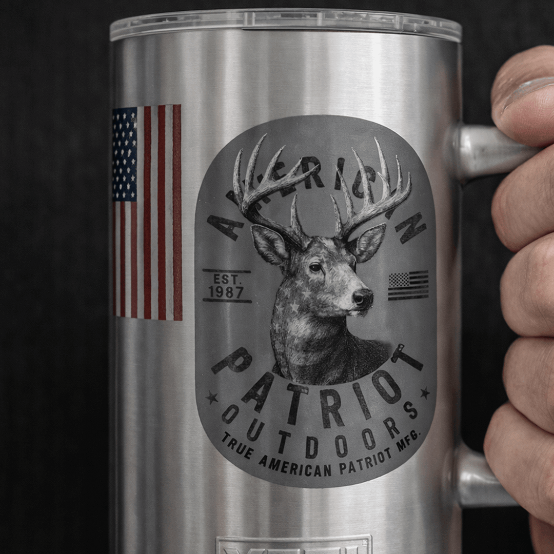 True American Patriot Mfg  Outdoors Whitetail Decal on mug