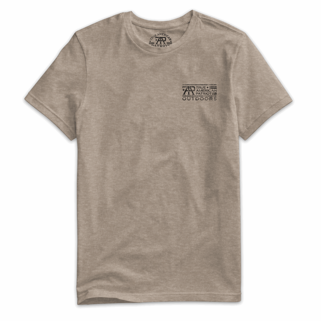 True American Patriot Mfg Whitetail Buck American Outdoors Tee Heather Tan Left Chest