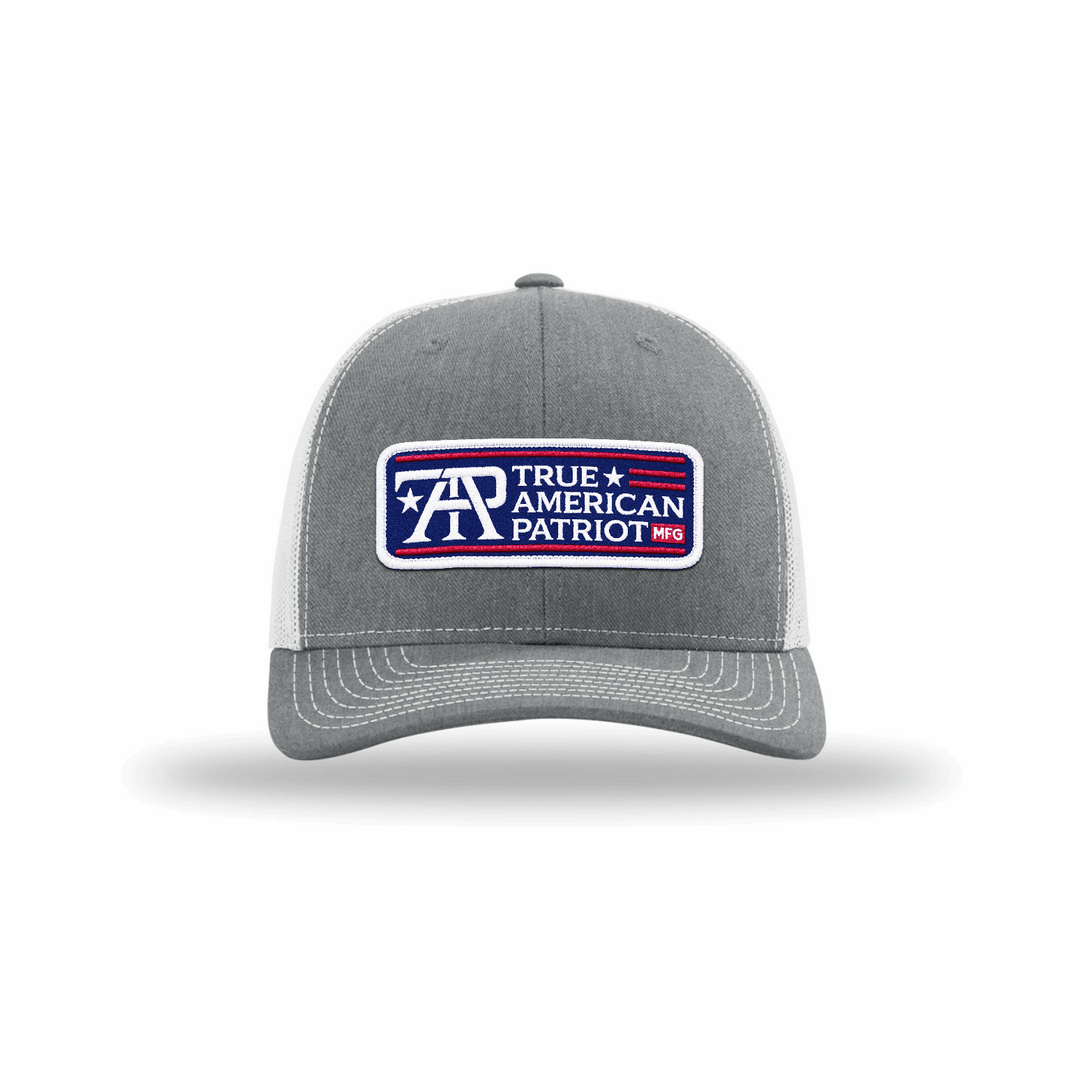 True American Patriot RWB Logo Patch sewn on Richardson 112 Heather Gray-White