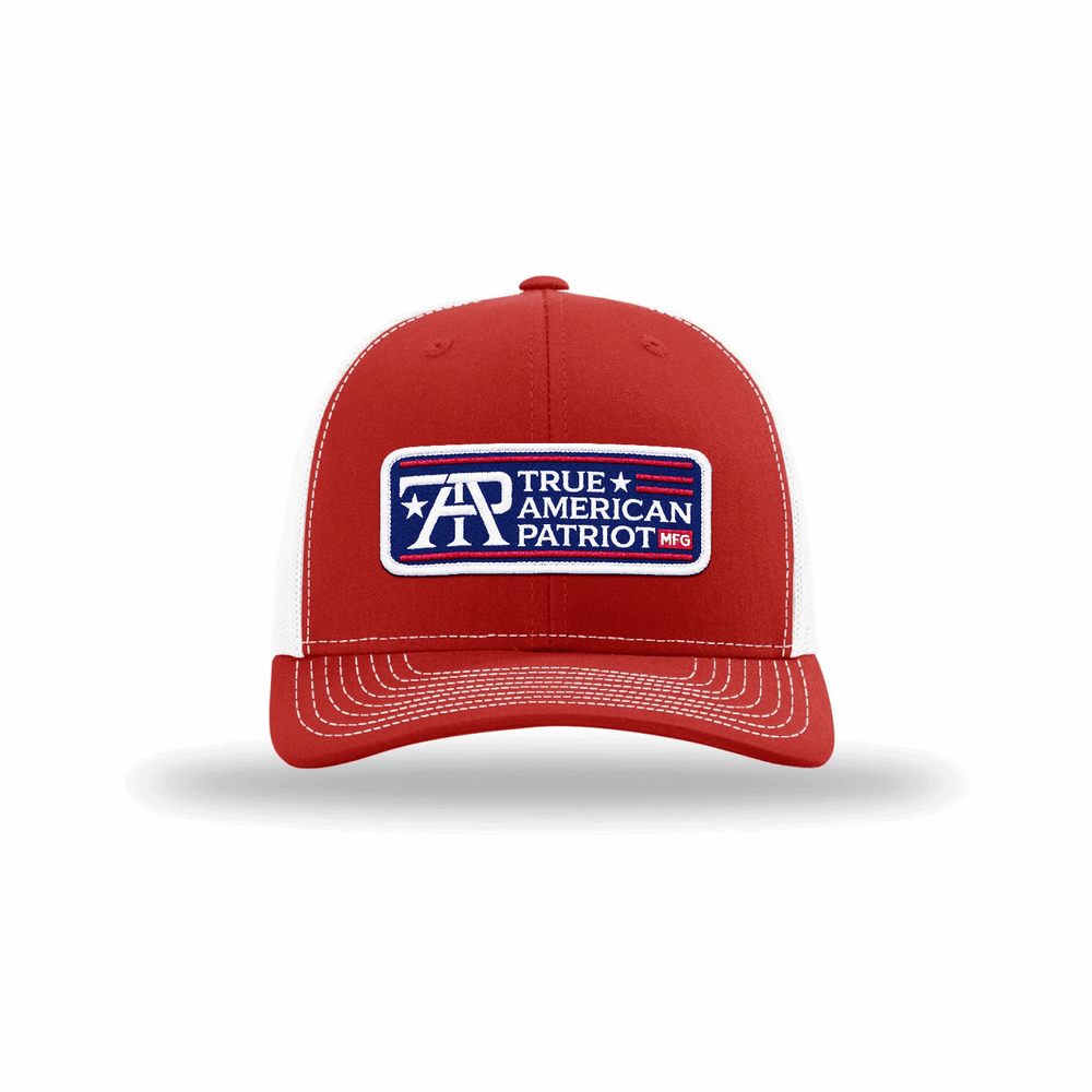True American Patriot RWB Logo Patch sewn on Richardson 112 Red-White Hat