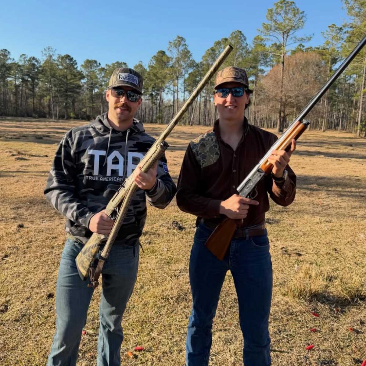 Two hunters wearing TAP apparel during a dove hunt
